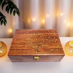 Handcrafted Rosewood Jewelry Box 9x6x3” – Brass Inlay, Antique Wooden Organizer