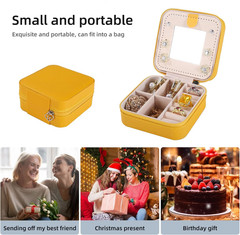 Small Travel Jewelry Organizer Box with Mirror, Portable Jewelry Case (Yellow)