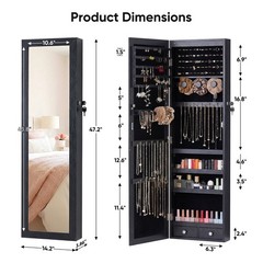 JHK Full Length Mirror Jewelry Cabinet w/ 6 LED Lights,Wall Mounted/Door Hanging