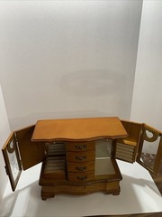 Vintage Jewelry Box With Mirror, 4 Drawer 12×12 Wood