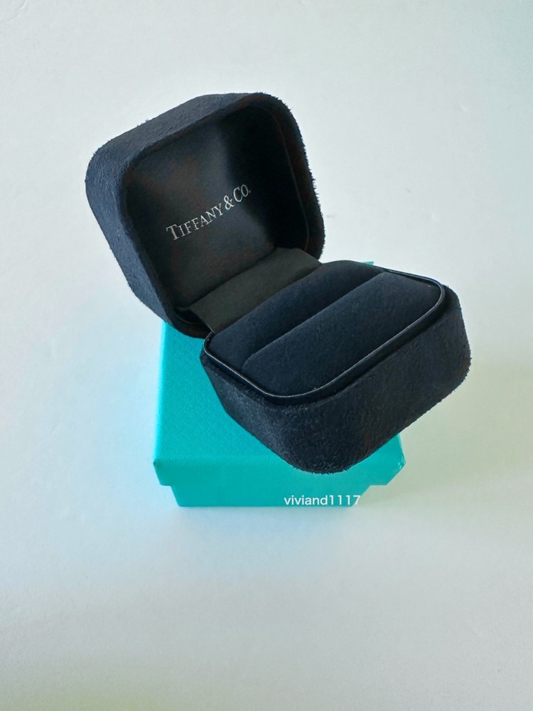 Tiffany Empty Black Suede Presentation jewelry ring box & blue outer box!