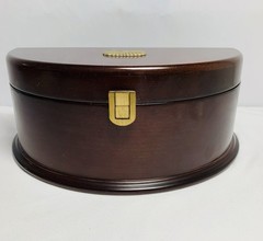 Vtg Bombay Co. Semi Circle Cherry Wood Jewelry Box w/ Two Tier Brass Hardware