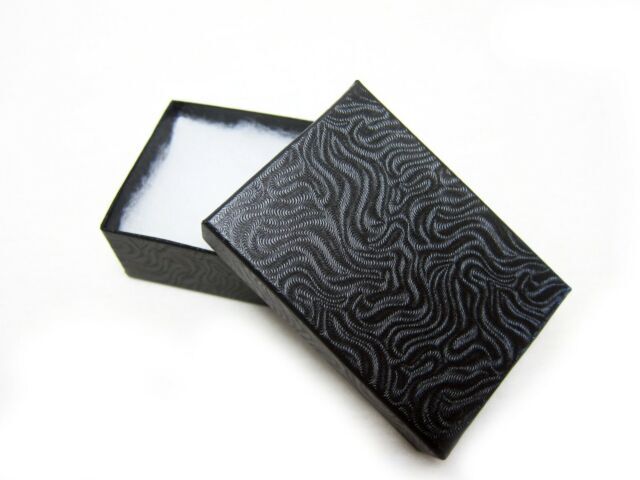 LOT OF 25 50 100 BLACK SWIRL COTTON FILLED JEWELRY BOXES 3 1/4″ X 2 1/4″ X 1