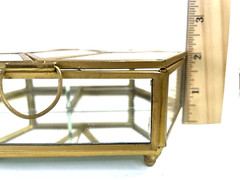 Glass & Brass Box Vintage Beveled Mirrored Bottom Footed W/Hinged Lid