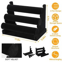 3-Tier Bracelet Display Stand Watch Holder Velvet Jewelry Bangle Rack Organizer