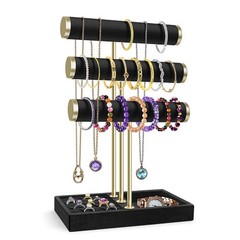 3 Tier Bracelet Holder Display Stand – Black Velvet Bracelet Holder Organizer…