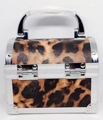 Brown Leopard Pattern 2-Layer Jewelry Organizer Faux Leather/Aluminum Red Lining