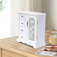 Jewelry Box Organizer Case Wooden with 4 Drawers Gift for Girls or Women White