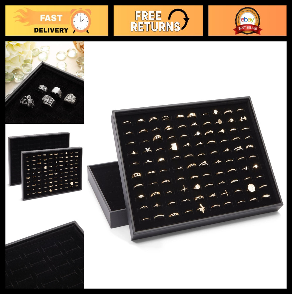 Jewelry Display Tray Set – Velvet Earring & Ring Organizer, Stackable Storage, 2