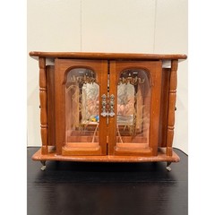 Vintage Wooden Jewelry Armoire Fabric Side Doors Carousel Hanger Floral Accents