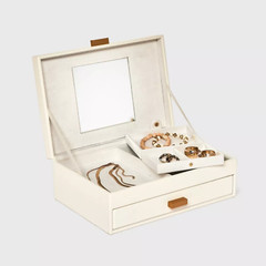 A New Day – 2-Drawer Jewelry Box Organizer – Cream with Gold Accents & Mirror