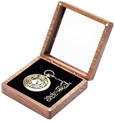 Walnut Wood Pocket Watch Box with Clear Acrylic Lid Contain Chain Clamp Slot