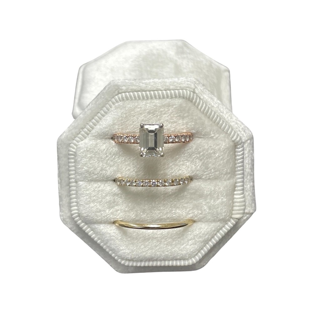 3 Slots Octagon Velvet Ring Box For Engagement and Wedding Vintage