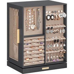 360 Rotating Jewelry Box Vertical Storage Organizer W/ Necklace Hooks & Drawers