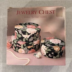 Floral Fabric Stackable Jewelry Box Set of 3 Round Black Pink Green Multicolor
