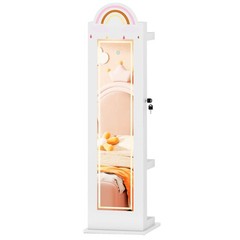 3 In 1 Kids Jewelry Cabinet w/3-Color Lighted Full Length Mirror, Clothes Rack