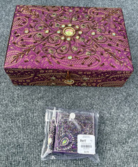 Pier One Imports Beaded Sequins Satin Fuchsia Jewelry Box With Notepad Pen Set