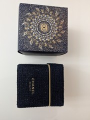CHANEL Blue Fabric Square Jewelry Box 4x4x4 Lined Zipper w/ Gift Box