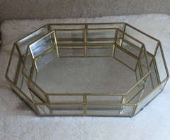 Set Of 2 Glass Metal Frame Cosmetic Organizer Gold Tone W/ Mirrored Bottom