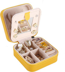 Small Travel Jewelry Organizer Box with Mirror, Portable Jewelry Case (Yellow)