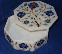 Marble Box handicraft semi precious stones art inlay floral work decor
