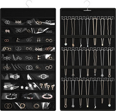 Hanging Jewelry Organizer Storage Roll, Double-Sided Necklaces Holder, 42 Pocke