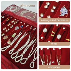 Travel Velvet Jewelry Organizer Roll Bag for Necklaces, Bracelets, Earrings, Rin