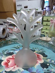 Vtg Frosted Glass Tree/ Coral Branch For Jewelry Display Rings Bracelets Chains