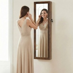 JHK Full Length Mirror Jewelry Cabinet w/ 6 LED Lights,Wall Mounted/Door Hanging
