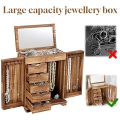 Wood Jewelry Box Jewelry Holder 5 Layer with Drawers & Mirror for Dressing Table