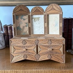 Rare Large Vintage Prison Folk, Tramp Art Matchstick Jewelry Vanity Box