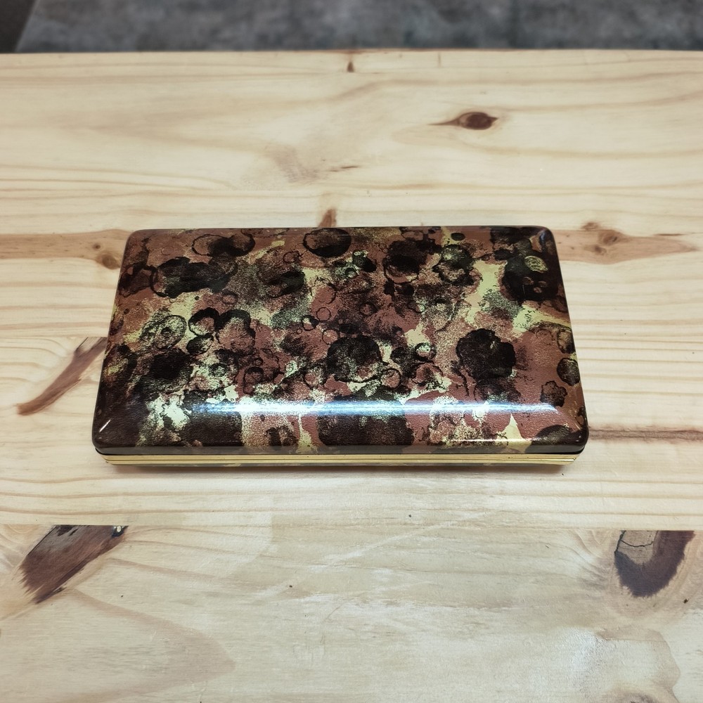 Vintage MELE Abstract Gold Swirl Hard Tortoise Shell Jewelry Box Travel Case