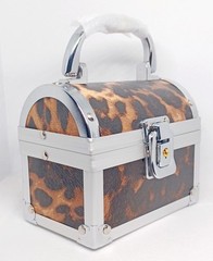 Brown Leopard Pattern 2-Layer Jewelry Organizer Faux Leather/Aluminum Red Lining
