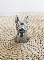 Umbra Zoola Frenchie Dog Figurine Ring Holder Polished Chrome Metallic Silver