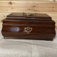 Vintage Bombay Cherrywood Polished Jewelry Box w Brass Accents 1990’s Korea.
