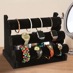 3-Tier Bracelet Display Stand Watch Holder Velvet Jewelry Bangle Rack Organizer