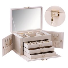 Vlando Lockable Jewelry Box Organizer with Key, 3-Tiered Storage Tray for Nec…