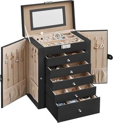 SONGMICS 6 Tier Jewelry Box, Black Jewelry Storage Organizer with 5 Drawers NIB