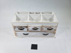 MyGift 7-Compartment Shabby Whitewashed Solid Wood Jewelry/Cosmetics Organizer
