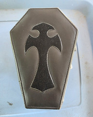 Black Gothic Coffin-Shaped Faux Leather Jewelry Box w/ Velvet Lining & Mirror