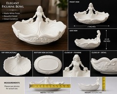Art Nouveau Style Lady Figurine White Plastic Vanity Bowl Jewelry Trinket Dish