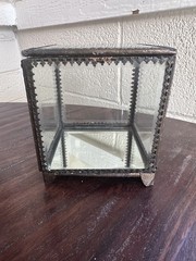 Vtg Brass & Beveled Glass Ormolu Style Jewelry Display Box , Lid & Mirror Bottom