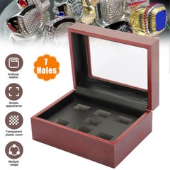 7 Slots Championship Ring Display Box Wooden Collection Case storage Holder Gift