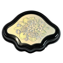 Vintage Japanese Brown Lacquer Jewelry Box Scalloped Floral MCM Signed Artist