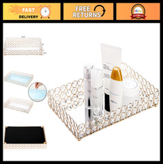 Large Mirrored Cosmetic Makeup Tray, 12.3″ x 8″ Crystal Jewelry Organizer, Decor
