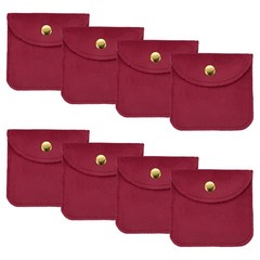 Velvet Jewelry Pouches with Snap Button, (3.15 x 3.15 Inch, 8 Pcs) (Rose Red)