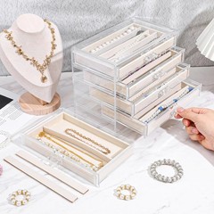 kenaeooe 5 Drawer Acrylic Necklace Holder Organizer, Clear Transparent