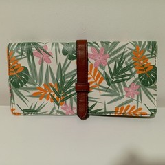 FOSSIL Sofia Jewelry Roll Leaves Wallet Bag Leather Floral Multicolor