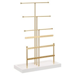 Jewelry Stand Holder 6 Tier Metal Earring Tower with Wood Tray – Gold