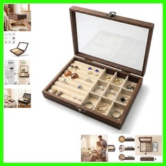 Vintage Compact Jewelry Box with Glass Lid & Velvet Lining – Perfect for Travel
